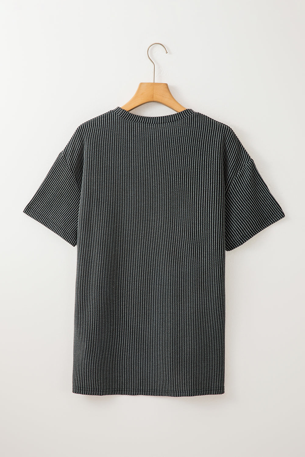 Turquoise Ribbed Knit Pocketed Loose Fit Crew Neck T Shirt - Stormyjay