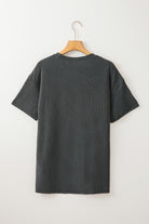 Turquoise Ribbed Knit Pocketed Loose Fit Crew Neck T Shirt - Stormyjay