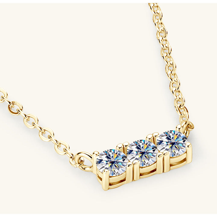 925 Sterling Silver Inlaid Moissanite Bar Necklace - Stormyjay