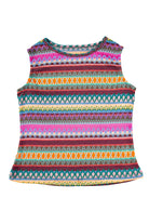 Yellow Ethnic Wavy Pattern Round Neck Sleeveless Top - Stormyjay