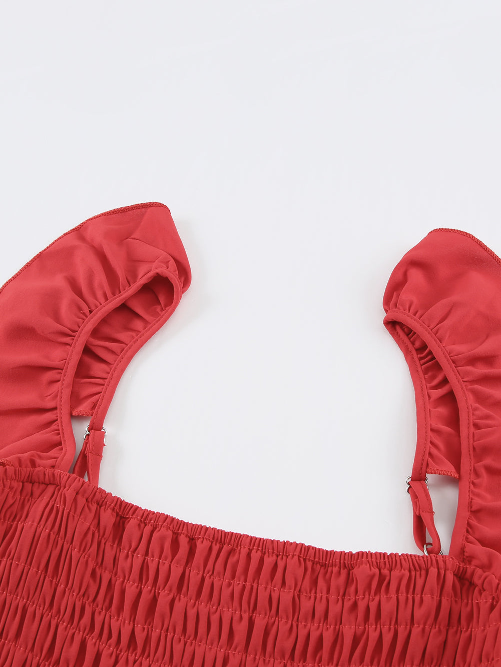 Apricot Smocked Ruffle Strap Pocket Wide Leg Jumpsuit - Stormyjay