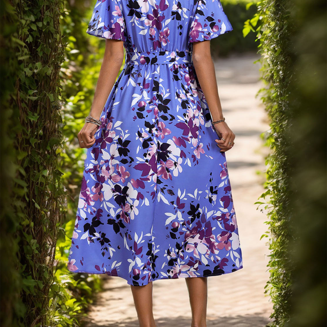 High-Low Printed Surplice Short Sleeve Midi Dress - Stormyjay