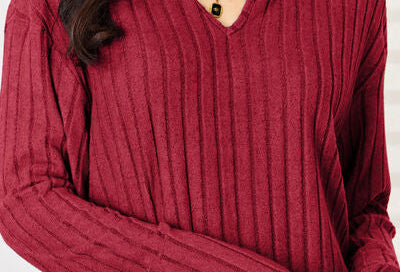 Basic Bae Full Size Notched Long Sleeve Top and Pants Set