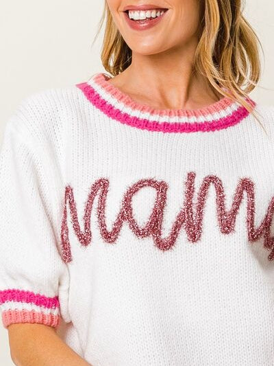 BiBi MAMA Contrast Trim Short Sleeve Sweater - Stormyjay