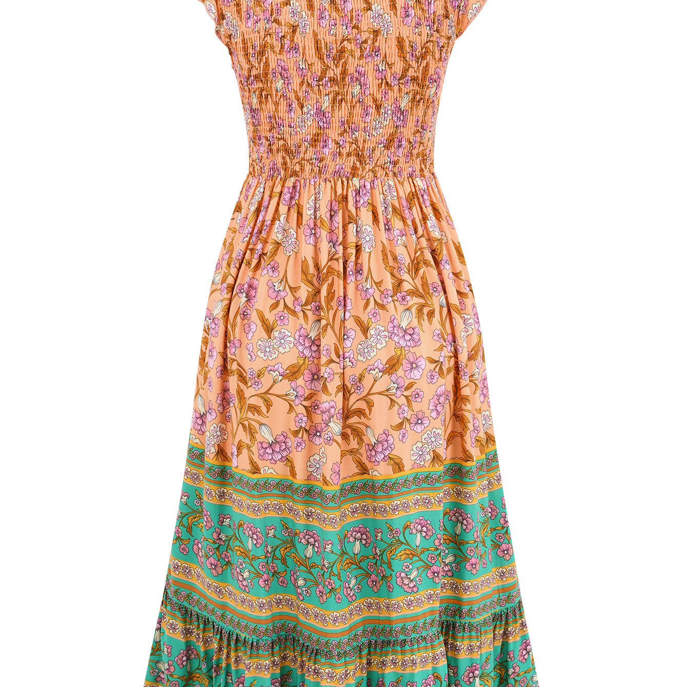 New Flowers Print V-neck Dress Summer Casual Ruffle Sleeveless Bohemian Holiday Beach Dress for Women - Stormyjay