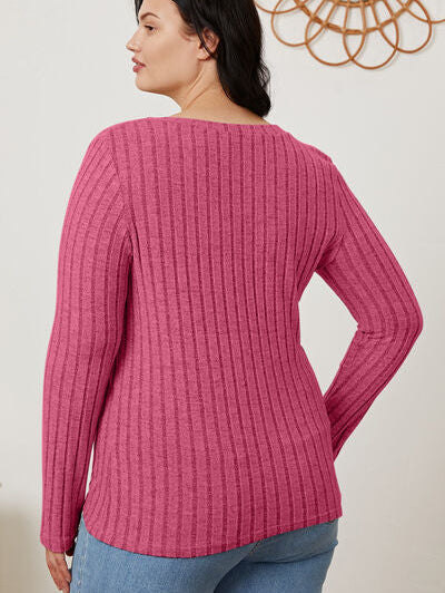 Basic Bae Full Size Ribbed V-Neck Long Sleeve T-Shirt - Stormyjay