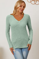 Basic Bae Full Size Ribbed V-Neck Long Sleeve T-Shirt - Stormyjay