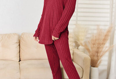 Basic Bae Full Size Notched Long Sleeve Top and Pants Set