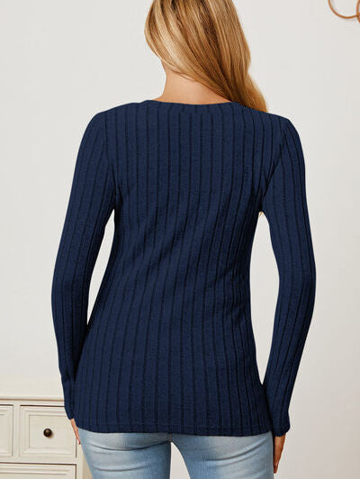 Basic Bae Full Size Ribbed V-Neck Long Sleeve T-Shirt - Stormyjay