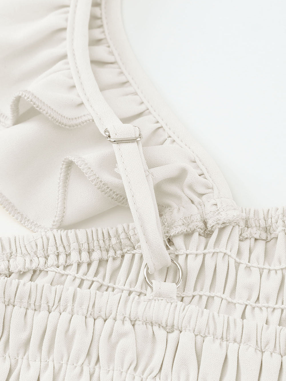 Apricot Smocked Ruffle Strap Pocket Wide Leg Jumpsuit - Stormyjay