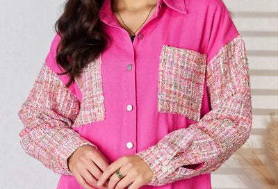 And The Why Tweed Detailed Button Down Raw Hem Shacket