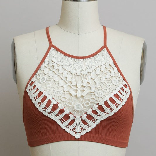 Crochet Lace High Neck Bralette - Stormyjay