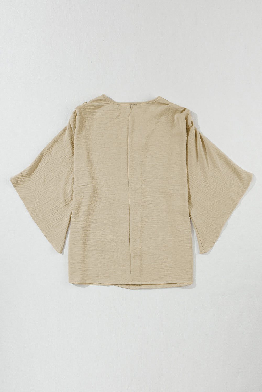 Parchment Solid Color Crinkled V Neck Ruffled Sleeve Blouse - Stormyjay