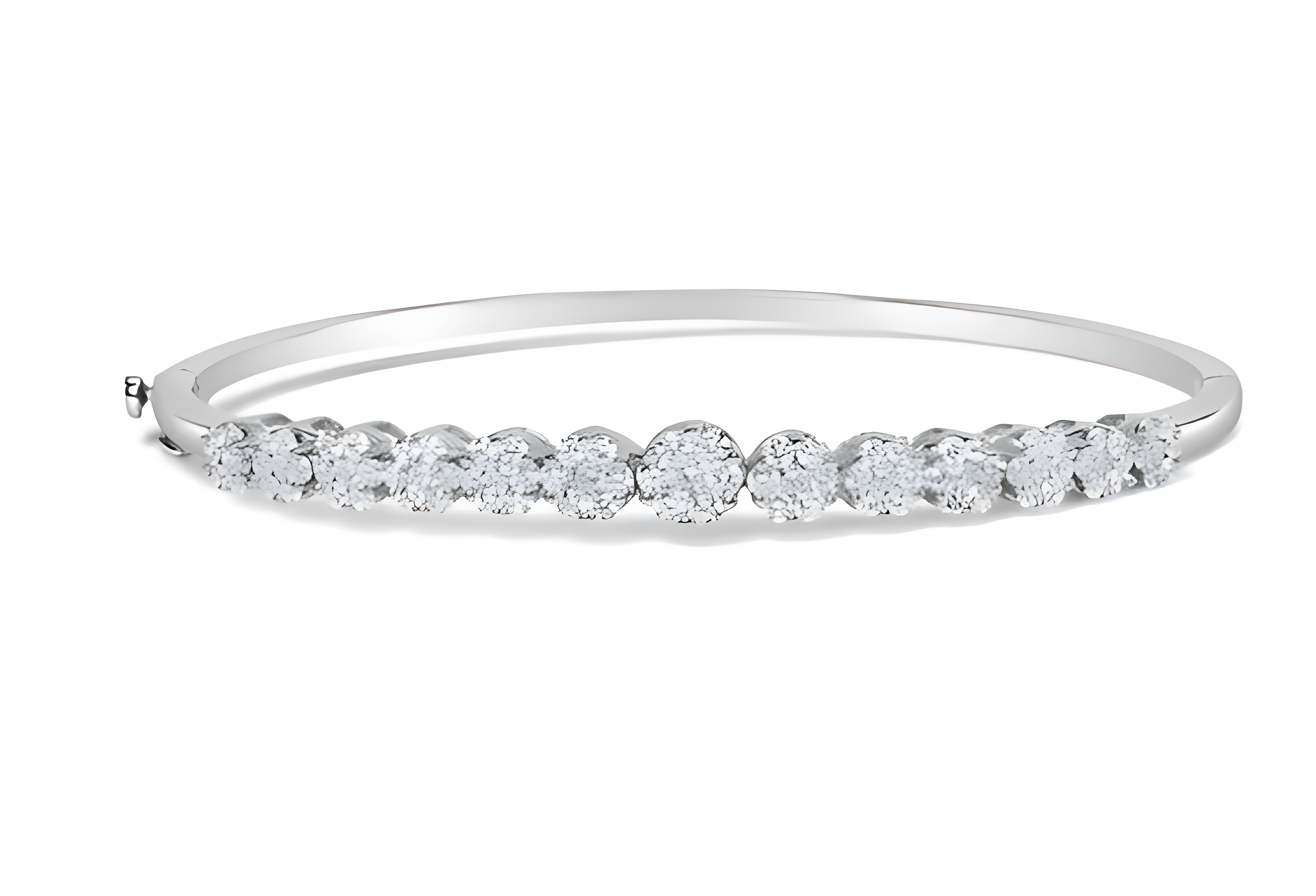 14K White Gold 2 5/8 Cttw Round Diamond 7 Stone Floral Cluster Link Bangle Bracelet (H-I Color, SI1-SI2 Clarity) - Fits Wrists up to 7.25 Inches - Stormyjay