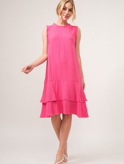 And The Why Washed Fringe Detail Tiered Dress - Stormyjay
