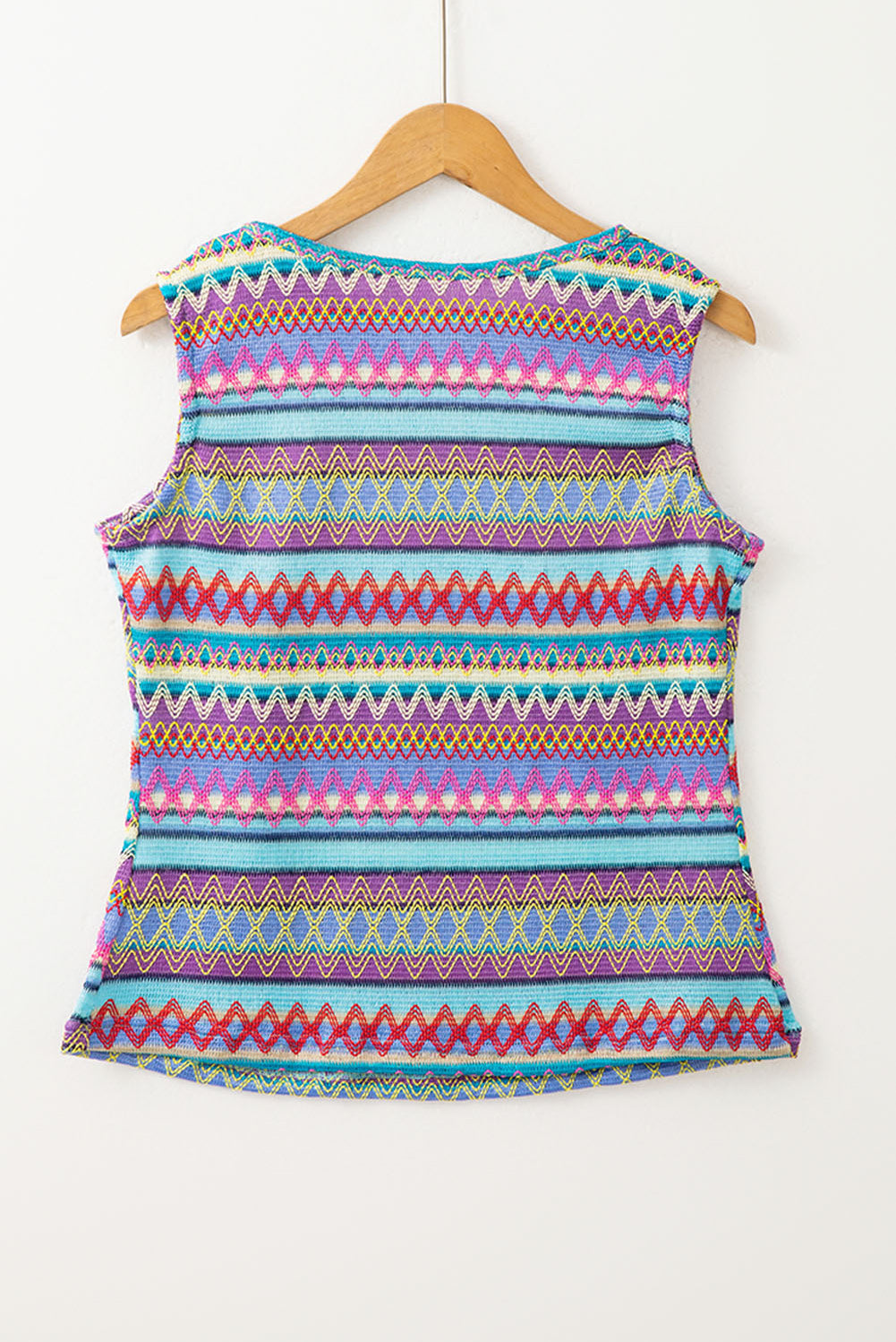 Yellow Ethnic Wavy Pattern Round Neck Sleeveless Top - Stormyjay