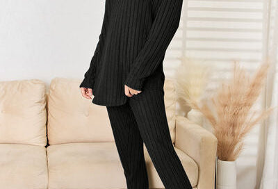 Basic Bae Full Size Notched Long Sleeve Top and Pants Set