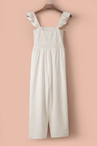 Apricot Smocked Ruffle Strap Pocket Wide Leg Jumpsuit - Stormyjay