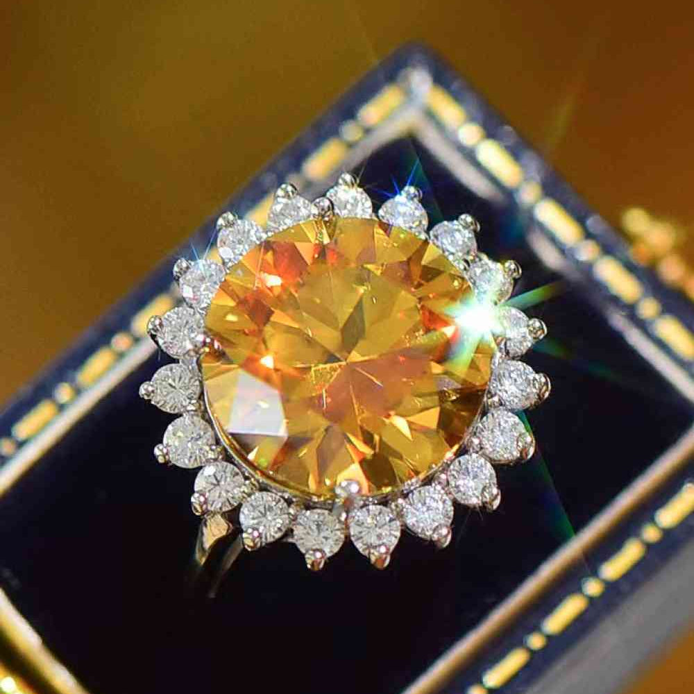 925 Sterling Silver 2 Carat Moissanite Sunflower Ring