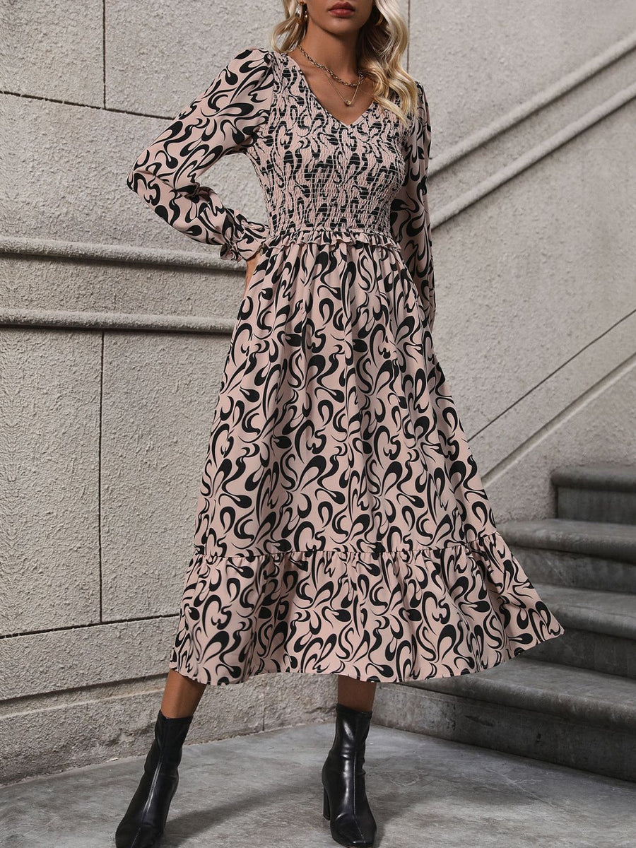 Perfee Split Printed Surplice Long Sleeve Midi Dress main image 1