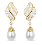18k Yellow Gold 7.0 Cttw Baguette and Round Diamond South Sea Pearl Drop Dangle Clip-On Earrings (F-G Color, VS1-VS2 Clarity) - Stormyjay