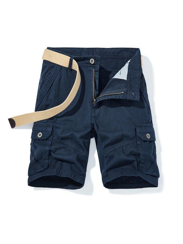 Men's Solid Color Casual Multi-Pocket Cargo Shorts(Without Belt) - Stormyjay