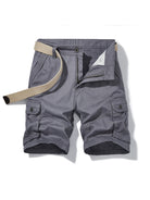 Men's Solid Color Casual Multi-Pocket Cargo Shorts(Without Belt) - Stormyjay