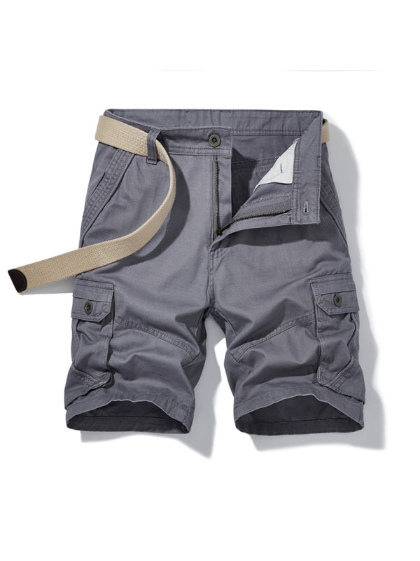Men's Solid Color Casual Multi-Pocket Cargo Shorts(Without Belt) - Stormyjay