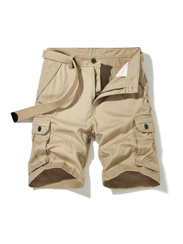 Men's Solid Color Casual Multi-Pocket Cargo Shorts(Without Belt) - Stormyjay
