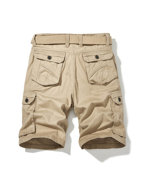 Men's Solid Color Casual Multi-Pocket Cargo Shorts(Without Belt) - Stormyjay