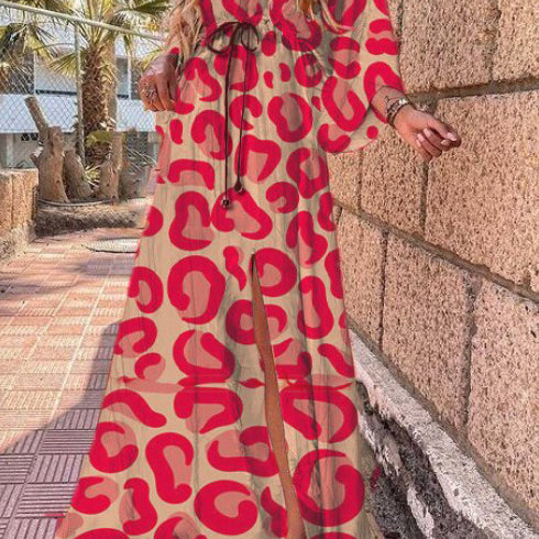 Temperament Holiday High Waist Fashion Print Dress - Stormyjay