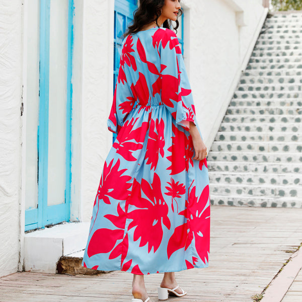 Temperament Holiday High Waist Fashion Print Dress - Stormyjay