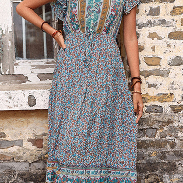 women's summer retro print green slimming dress - Stormyjay