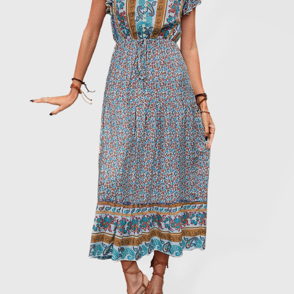 women's summer retro print green slimming dress - Stormyjay