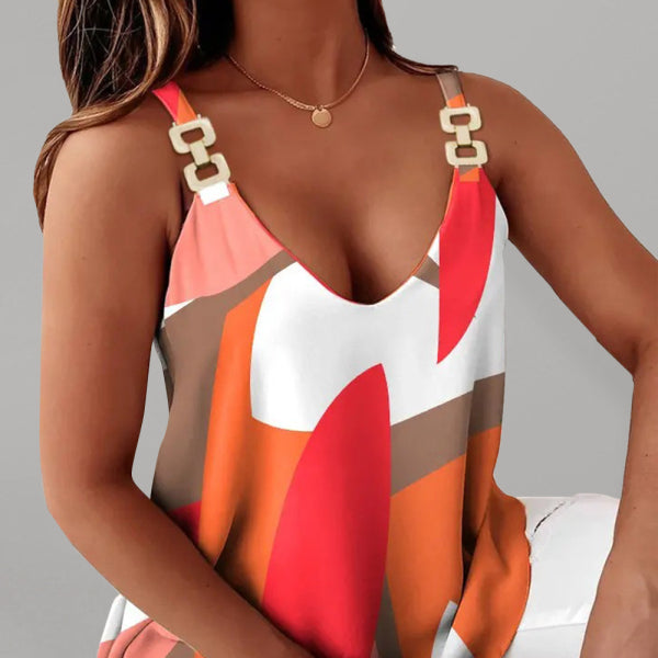 Sleeveless Chain Halter Print Ladies Tank Top - Stormyjay
