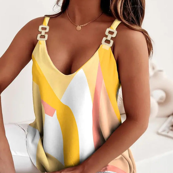 Sleeveless Chain Halter Print Ladies Tank Top - Stormyjay