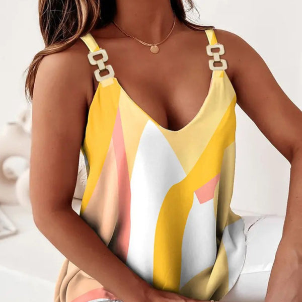 Sleeveless Chain Halter Print Ladies Tank Top - Stormyjay