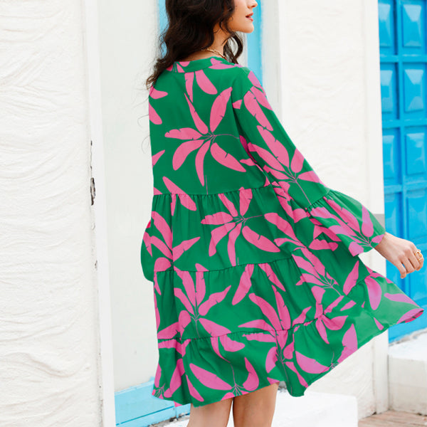 Women's floral print bell sleeve dress - Stormyjay
