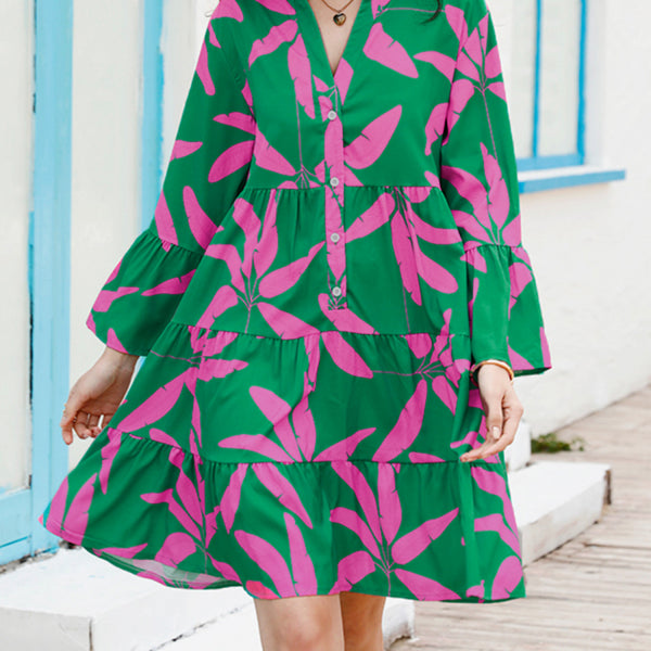 Women's floral print bell sleeve dress - Stormyjay