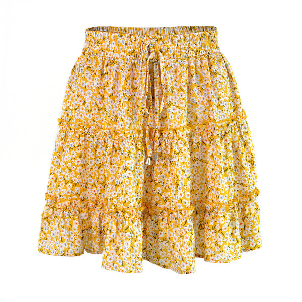 Ladies High Waist Ruffled Floral Printed A-Line Skirt - Stormyjay