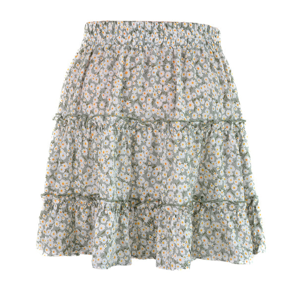 Ladies High Waist Ruffled Floral Printed A-Line Skirt - Stormyjay