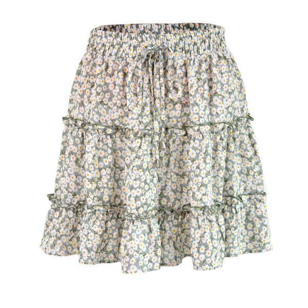 Ladies High Waist Ruffled Floral Printed A-Line Skirt - Stormyjay