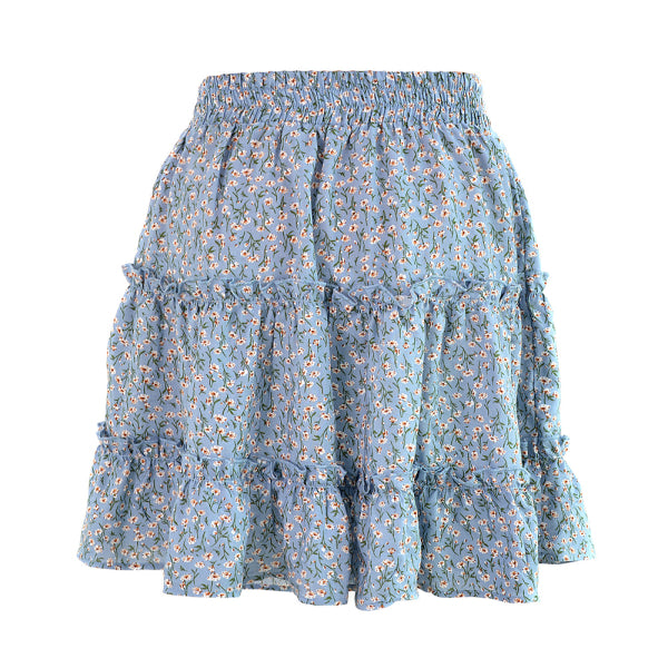Ladies High Waist Ruffled Floral Printed A-Line Skirt - Stormyjay