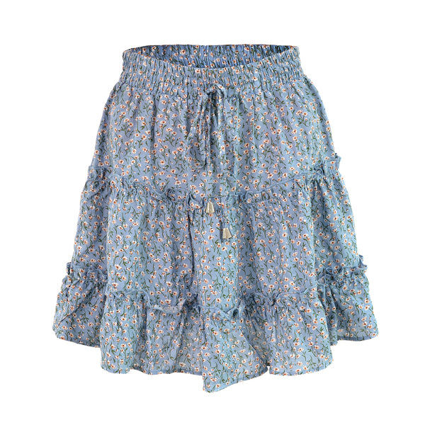 Ladies High Waist Ruffled Floral Printed A-Line Skirt - Stormyjay