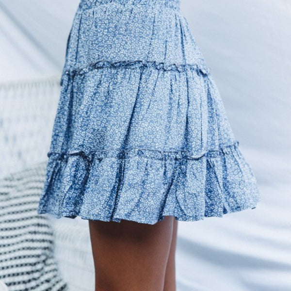 Ladies High Waist Ruffled Floral Printed A-Line Skirt - Stormyjay