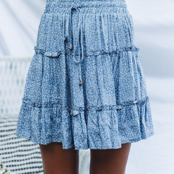 Ladies High Waist Ruffled Floral Printed A-Line Skirt - Stormyjay