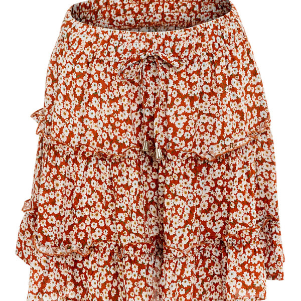 Ladies High Waist Ruffled Floral Printed A-Line Skirt - Stormyjay