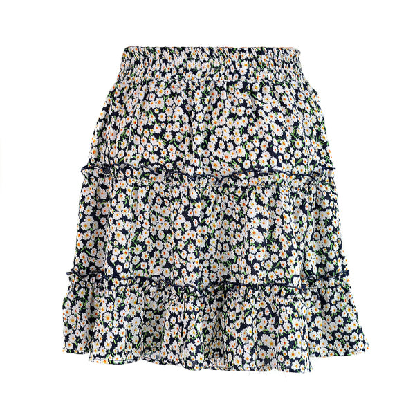 Ladies High Waist Ruffled Floral Printed A-Line Skirt - Stormyjay