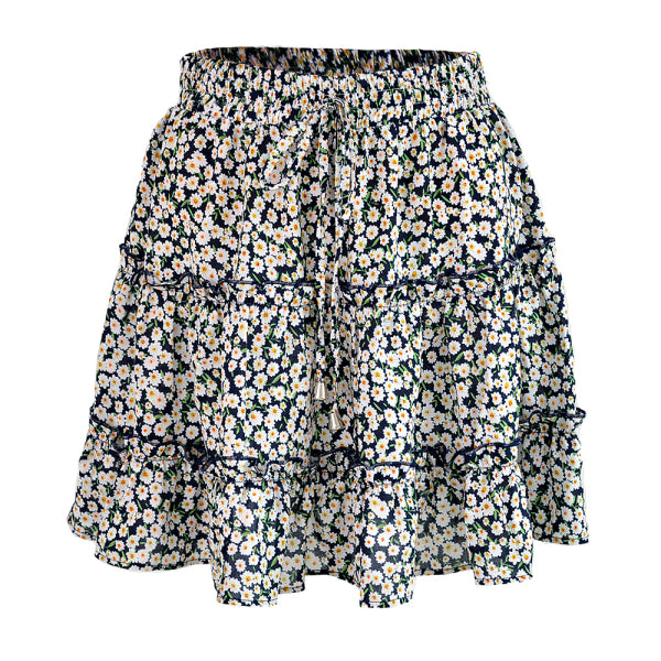 Ladies High Waist Ruffled Floral Printed A-Line Skirt - Stormyjay