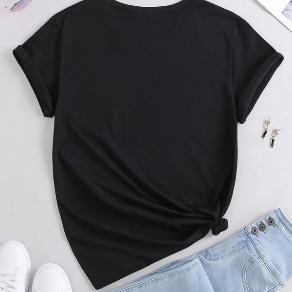 Women's Knitted Casual Round Neck Printed Short Sleeve T-Shirt - Stormyjay